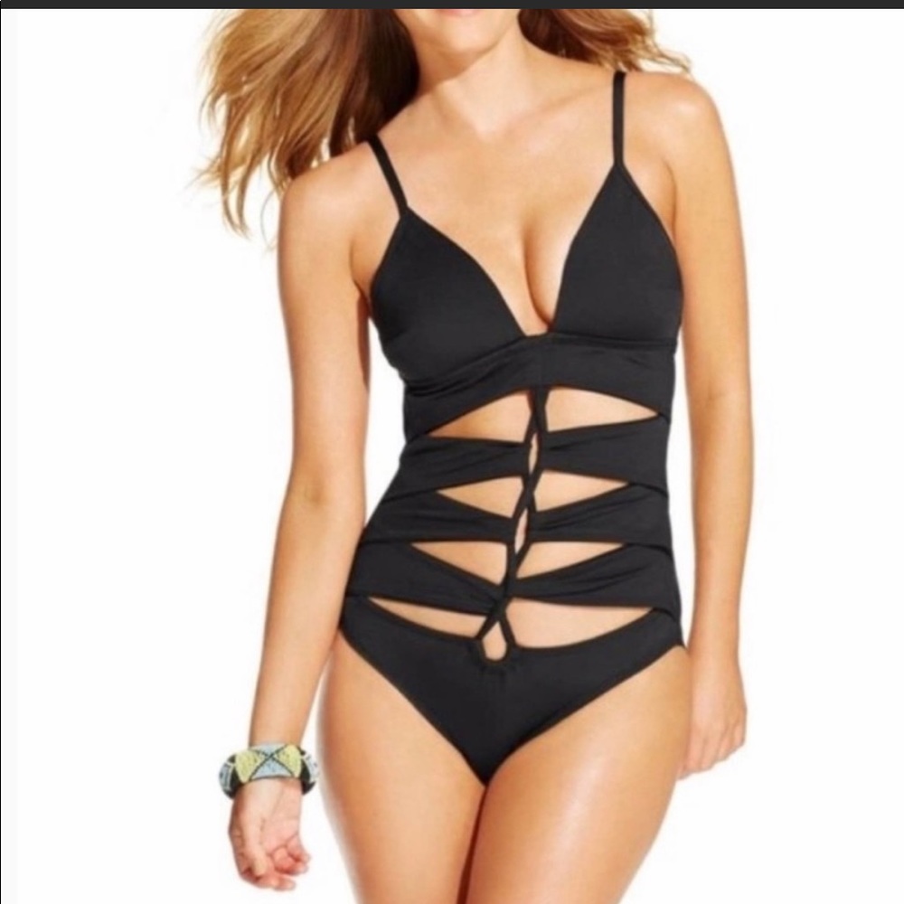 Kenneth Cole Black Cutout One Piece Swimsuit